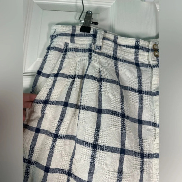 Madewell Linen-Cotton Pleated Mid-Length Shorts in Windowpane Size 12 - Picture 3 of 10